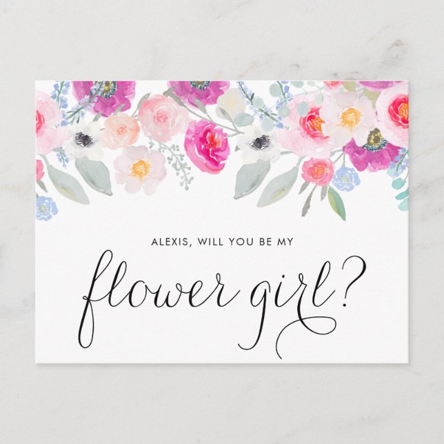 Postal De Invitación Bonito Anemones Rosa Serás Mi Niña Flora (Anverso)