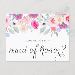 Postal De Invitación Bonito Anemones rosados serás mi empleada de honor