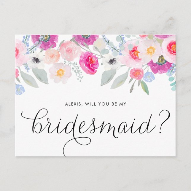 Postal De Invitación Bonito Anemones Rosados Serás Mi Novia (Anverso)
