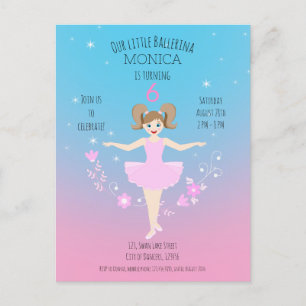 Postal De Invitación Bonito Ballerina chica Fiesta de cumpleaños