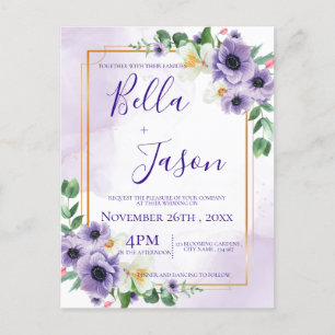 Postal De Invitación Bonito Cute Purple White Floral Frame Boda