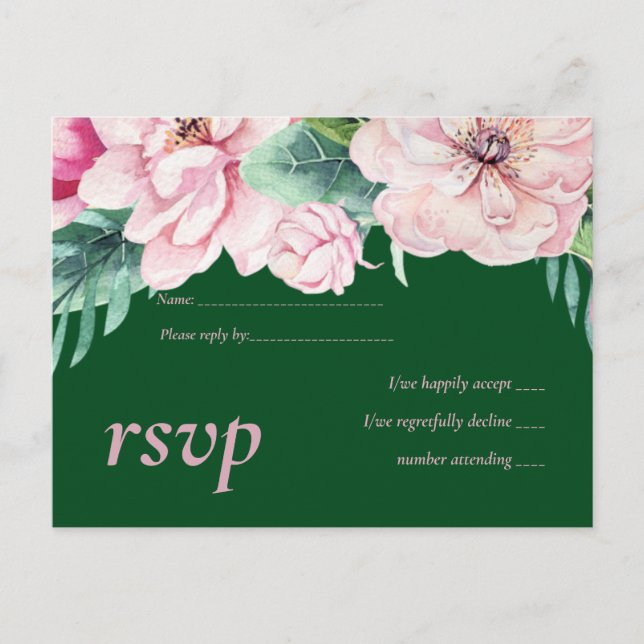 Postal De Invitación Bonito Floral Verde Salto Presupuesto Boda (Anverso)