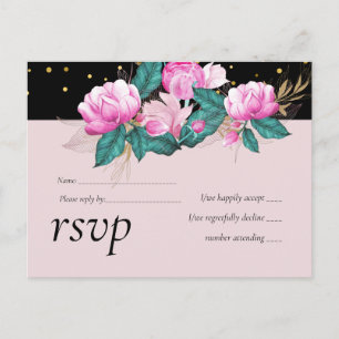 Postal De Invitación Bonito Girly Pink Black Gold Boda