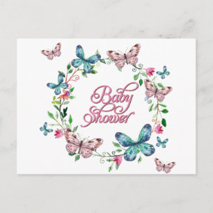 POSTAL DE INVITACIÓN BONITO SPRING FLORAL BUTTERFLY WREATH BABY SHOWER
