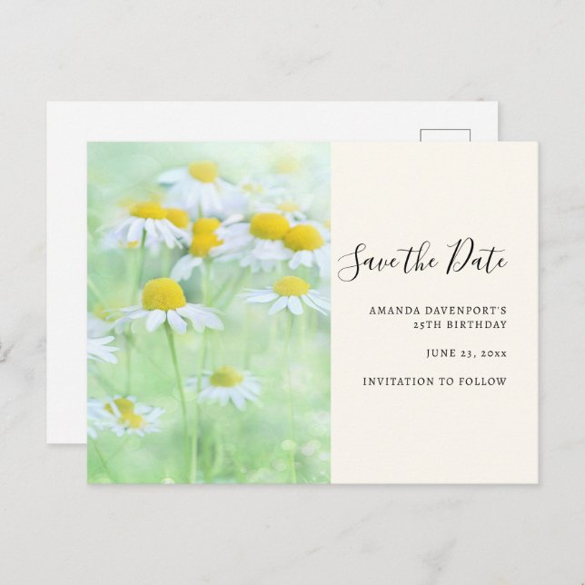 Postal De Invitación Bonitos en una foto de campo Guardar la fecha (Anverso / Reverso)
