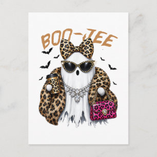 Postal De Invitación Boo-JEE Fantasma Leopardo Coqueta Halloween
