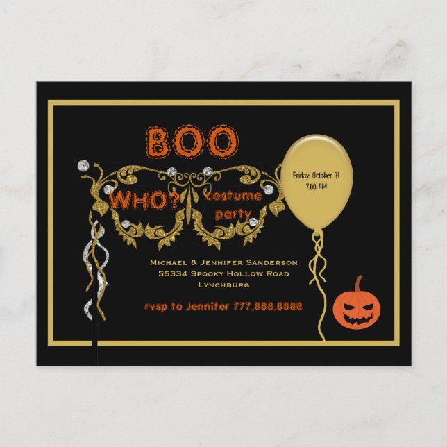 Postal De Invitación Boo Who? Halloween Costume Party  (Anverso)