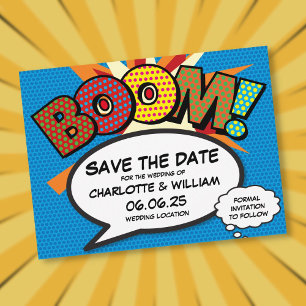 Postal De Invitación BOOM Guarda la Fecha Divertido Moderno