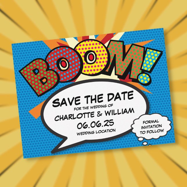Postal De Invitación BOOM Save the Date Fun Modern (BOOM Save the Date Fun Modern Invitation Postcard)
