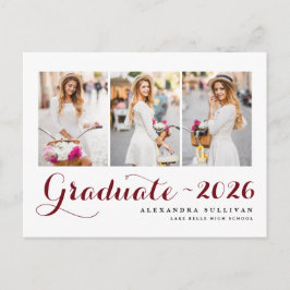 Postal De Invitación Borgona Clase de 2026 Colaje de Fotos Graduación