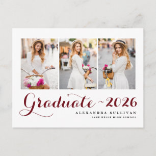 Postal De Invitación Borgona Clase de 2026 Colaje de Fotos Graduación