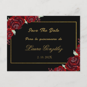 Postal De Invitación Borgoña negra salva la quinceañera de la fecha