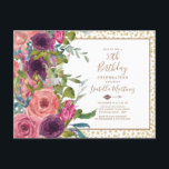 Postal De Invitación Borgoña Purpurina de oro floral rosa 50 cumpleaños<br><div class="desc">50 años de invitación a la fiesta de cumpleaños con hermosos aromas burdeos y acuarela rosa floral sobre un fondo blanco con purpurina dorado. Póngase en contacto con nosotros para obtener ayuda sobre la personalización o para solicitar productos de correspondencia o coordinación.</div>