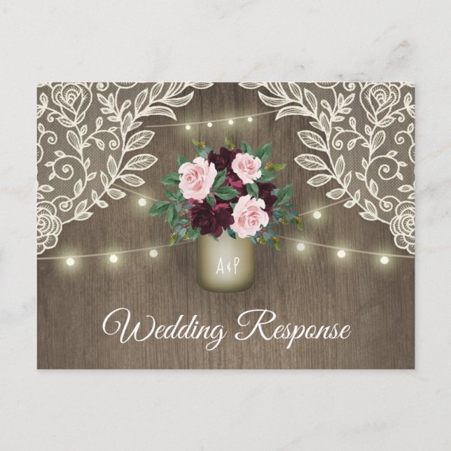 Postal De Invitación Borgoña Rubor Pink Gold Mason Wedding RSVP (Anverso)