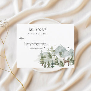 Postal De Invitación Bosque acuarela   Árboles y ciervos 