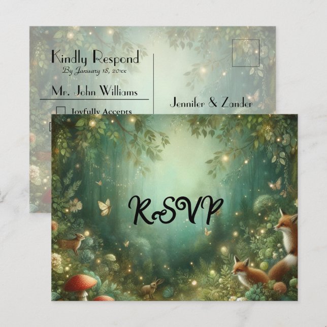 Postal De Invitación Bosque Encantado Verde Esmeralda Boda RSVP (Anverso / Reverso)
