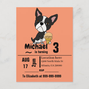 Postal De Invitación Boston divertida Terrier y fiesta de cumpleaños