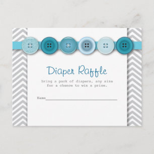 Postal De Invitación botón azul Baby Shower Diaper Raffle Insert