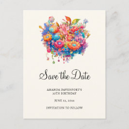 Postal De Invitación Bouquet veraniego Flower Whimsical Boho Save the D