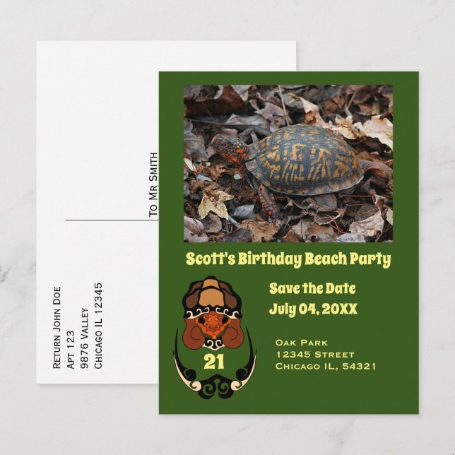 Postal De Invitación Box Turtle Personalizado foto de cumpleaños (Anverso / Reverso)