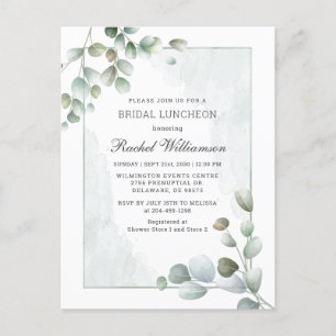 Postal De Invitación Bridal Luncheon Eucalyptus Greeneration Watercolor