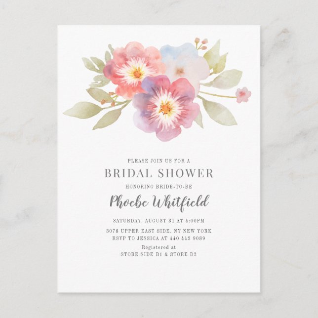 Postal De Invitación Bridal Shower acuarela Floral Rústica moderna (Anverso)