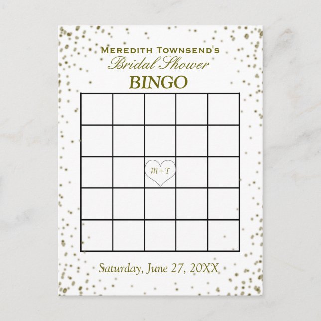 Postal De Invitación Bridal Shower Bingo | confetti de efecto metalizad (Anverso)