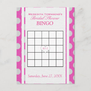 Postal De Invitación Bridal Shower Bingo   Rosa y Plata
