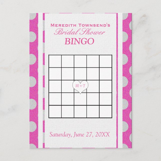 Postal De Invitación Bridal Shower Bingo | Rosa y Plata (Anverso)