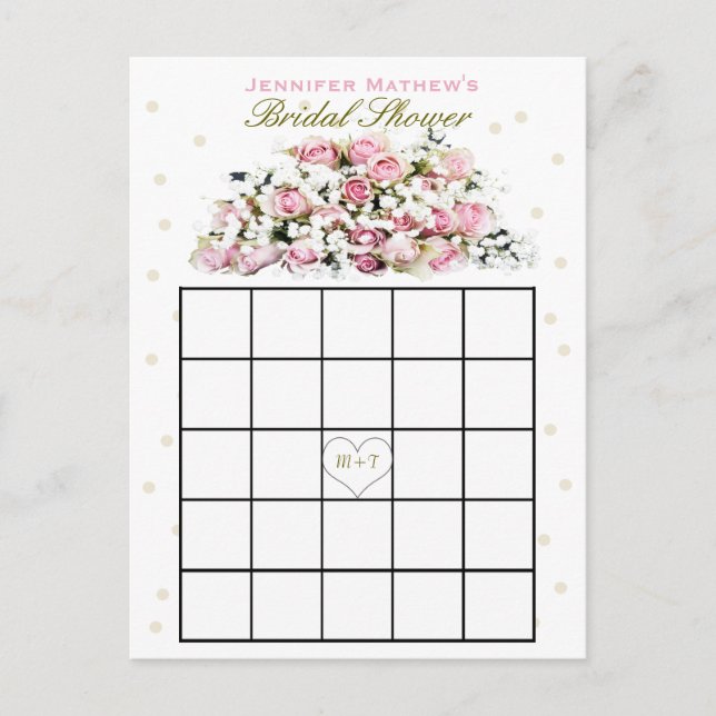 Postal De Invitación Bridal Shower Bingo | Rosas rosas rosas (Anverso)