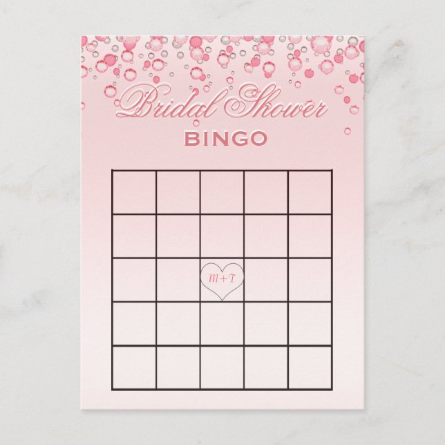 Postal De Invitación Bridal Shower Bingo | Rubor rosa (Anverso)
