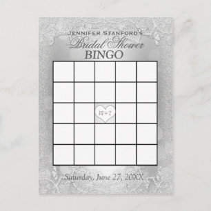 Postal De Invitación Bridal Shower Bingo Silver Elegance