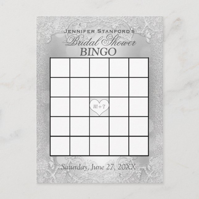 Postal De Invitación Bridal Shower Bingo | Silver Elegance (Anverso)