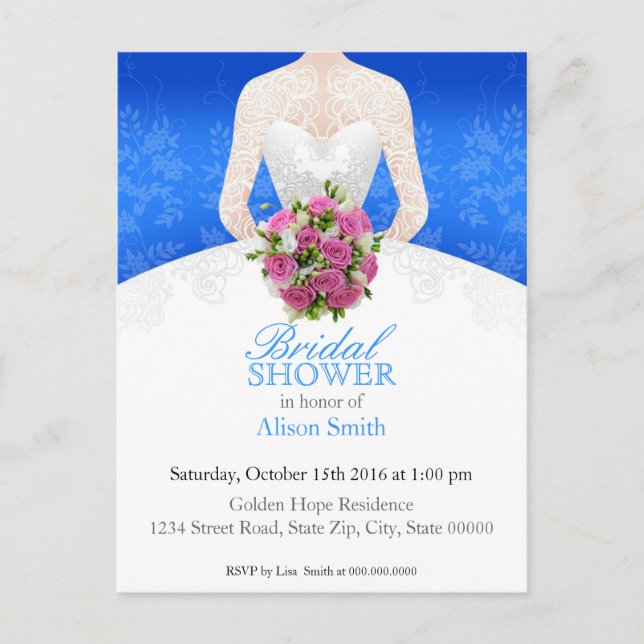 Postal De Invitación Bridal Shower blue invitation (Anverso)