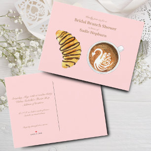 Postal De Invitación Bridal Shower Brunch Watercolor Latte & Croissant