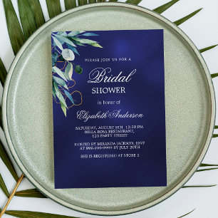 Postal De Invitación Bridal Shower color azul marino verde elegante
