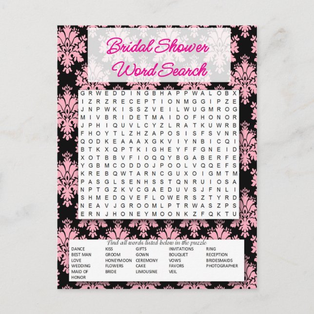 Postal De Invitación Bridal shower game- Word search- (Anverso)