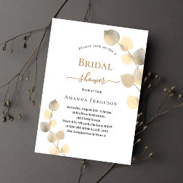 Postal De Invitación Bridal Shower golden eucalyptus sprigs