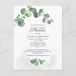Postal De Invitación Bridal Shower Greenery Eucalyptus Watercolor