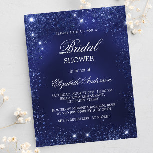Postal De Invitación Bridal Shower marina azul chispa elegante