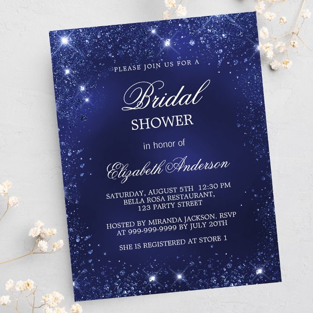 Postal De Invitación Bridal Shower marina azul chispa elegante (Subido por el creador)