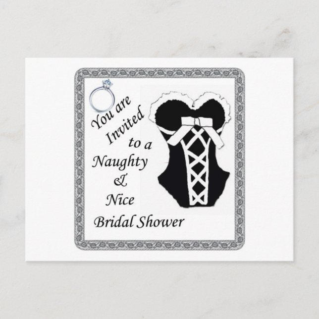 Postal De Invitación Bridal Shower - Naughty & Nice black & whit (Anverso)