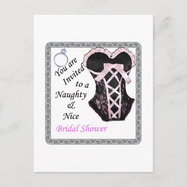 Postal De Invitación Bridal Shower - Naughty & Nice Pink & black (Anverso)