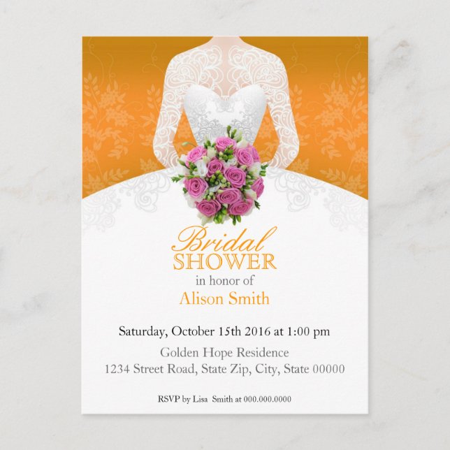 Postal De Invitación Bridal Shower orange invitation (Anverso)