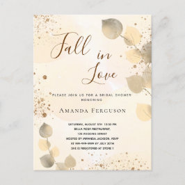 Postal De Invitación Bridal Shower oro eucalipto purpurina caída