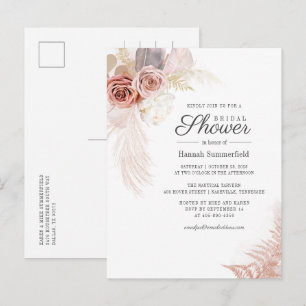 Postal De Invitación Bridal Shower Pampas Grass Tan Script