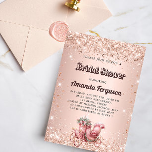 Postal De Invitación Bridal Shower rosa carro de oro elegante