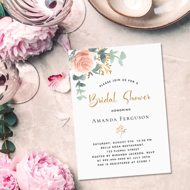 Postal De Invitación Bridal Shower rosa de oro eucalipto verde (Subido por el creador)