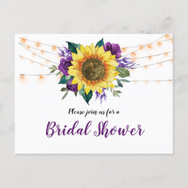 Postal De Invitación Bridal Shower Sunflower Luce Morado Floral