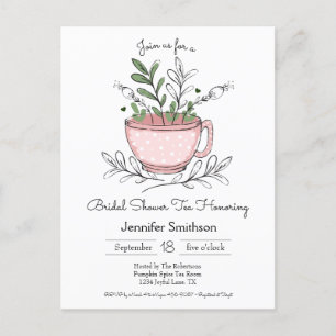 Postal De Invitación Bridal Shower Tea Mano caprichosa Taza Té